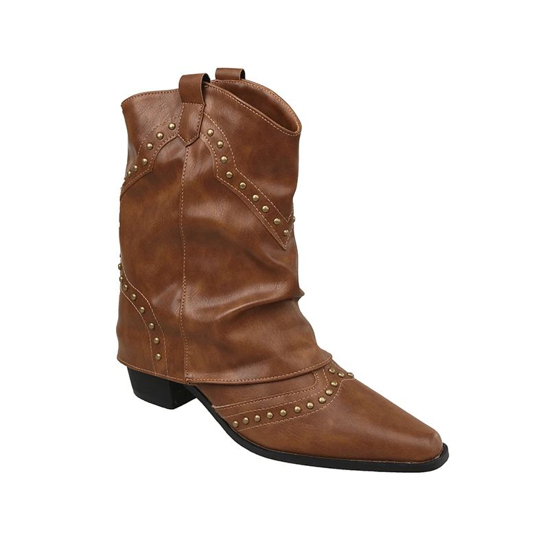 Fleur | Women's Western Ankle Boots with Stud Accents and Block Heel