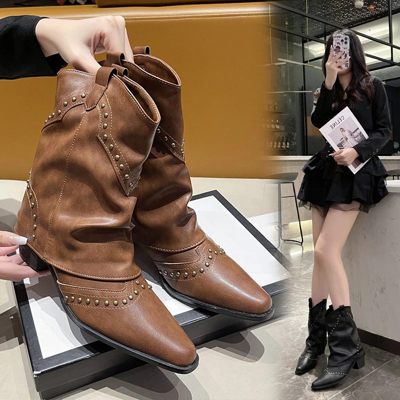 Fleur | Women's Western Ankle Boots with Stud Accents and Block Heel