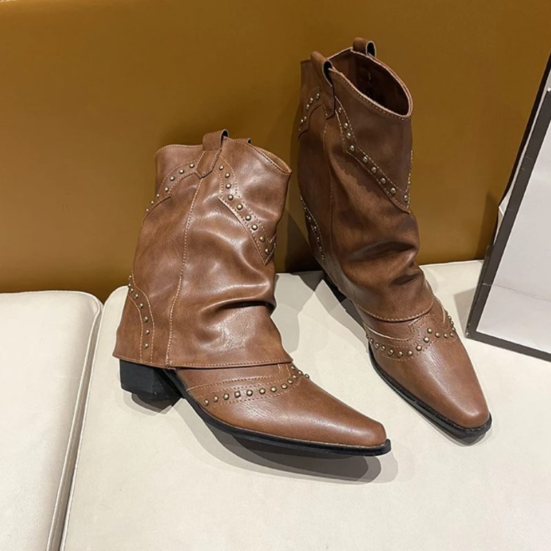 Fleur | Women's Western Ankle Boots with Stud Accents and Block Heel