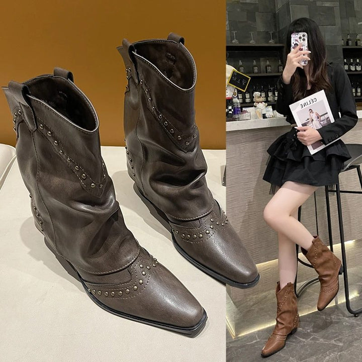Fleur | Women's Western Ankle Boots with Stud Accents and Block Heel