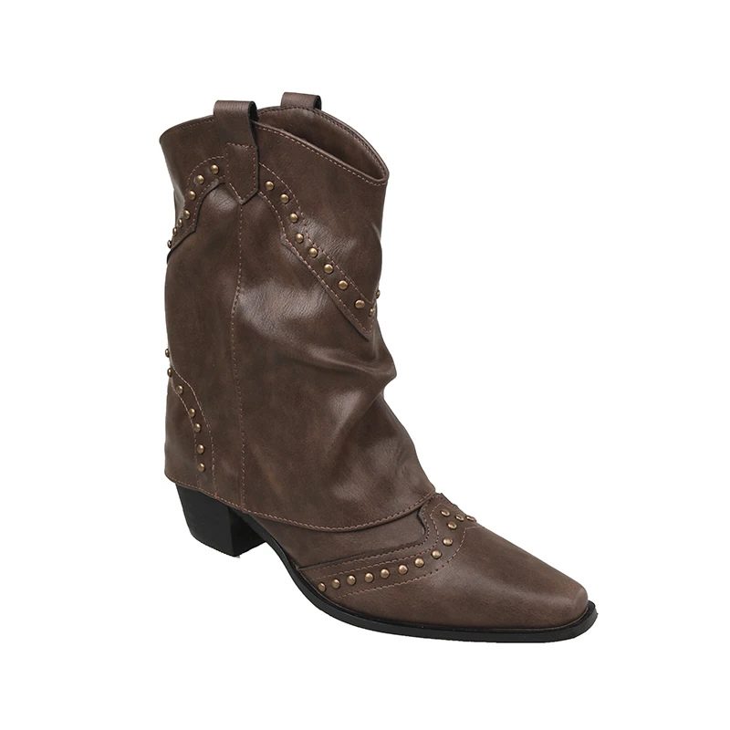 Fleur | Women's Western Ankle Boots with Stud Accents and Block Heel