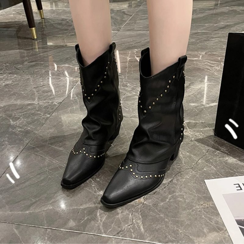 Fleur | Women's Western Ankle Boots with Stud Accents and Block Heel