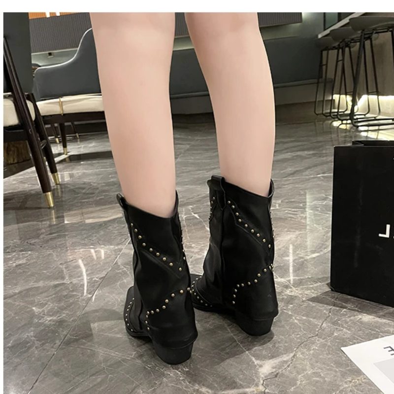 Fleur | Women's Western Ankle Boots with Stud Accents and Block Heel
