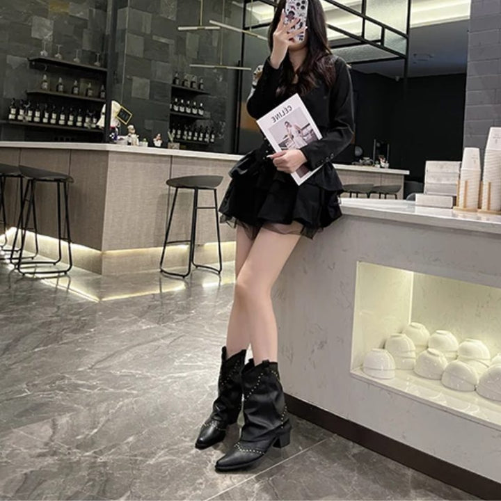 Fleur | Women's Western Ankle Boots with Stud Accents and Block Heel