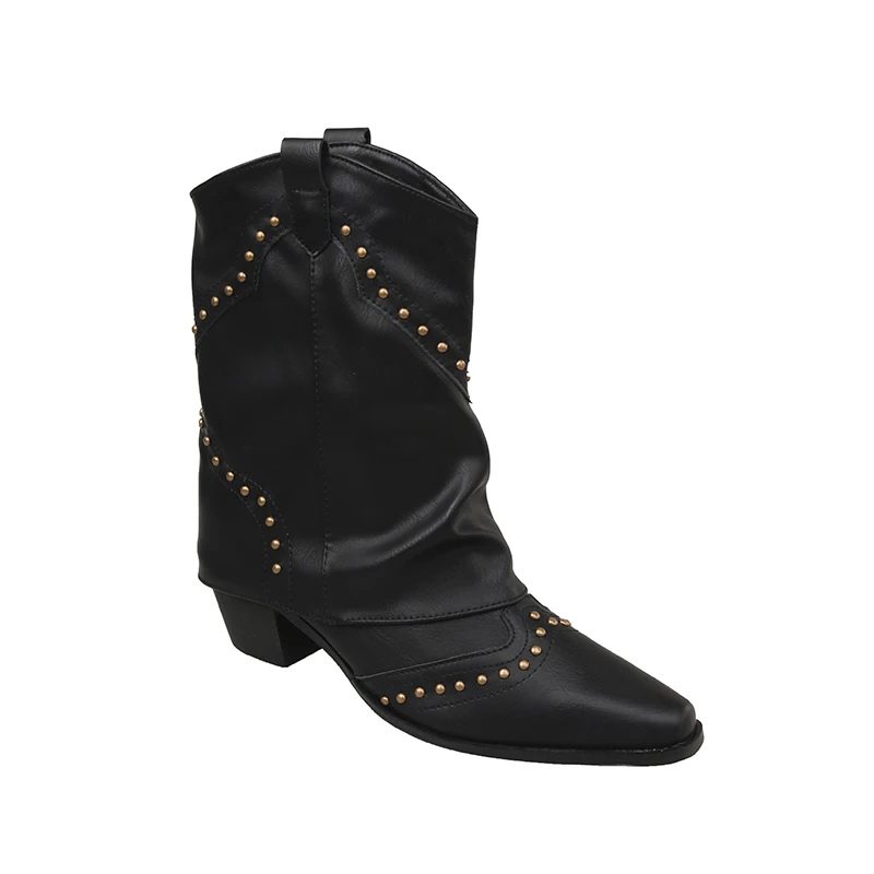 Fleur | Women's Western Ankle Boots with Stud Accents and Block Heel