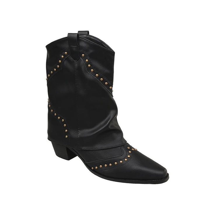 Fleur | Women's Western Ankle Boots with Stud Accents and Block Heel