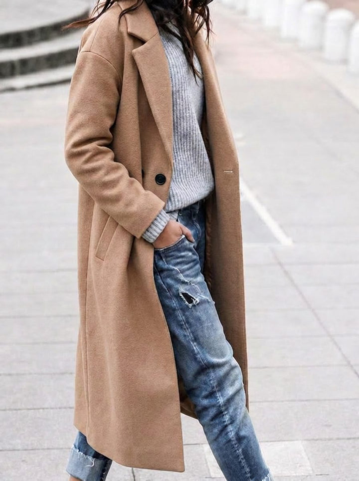 Nola | Women's Oversized Winter Coat with Lapel Collar and Button-Up Design