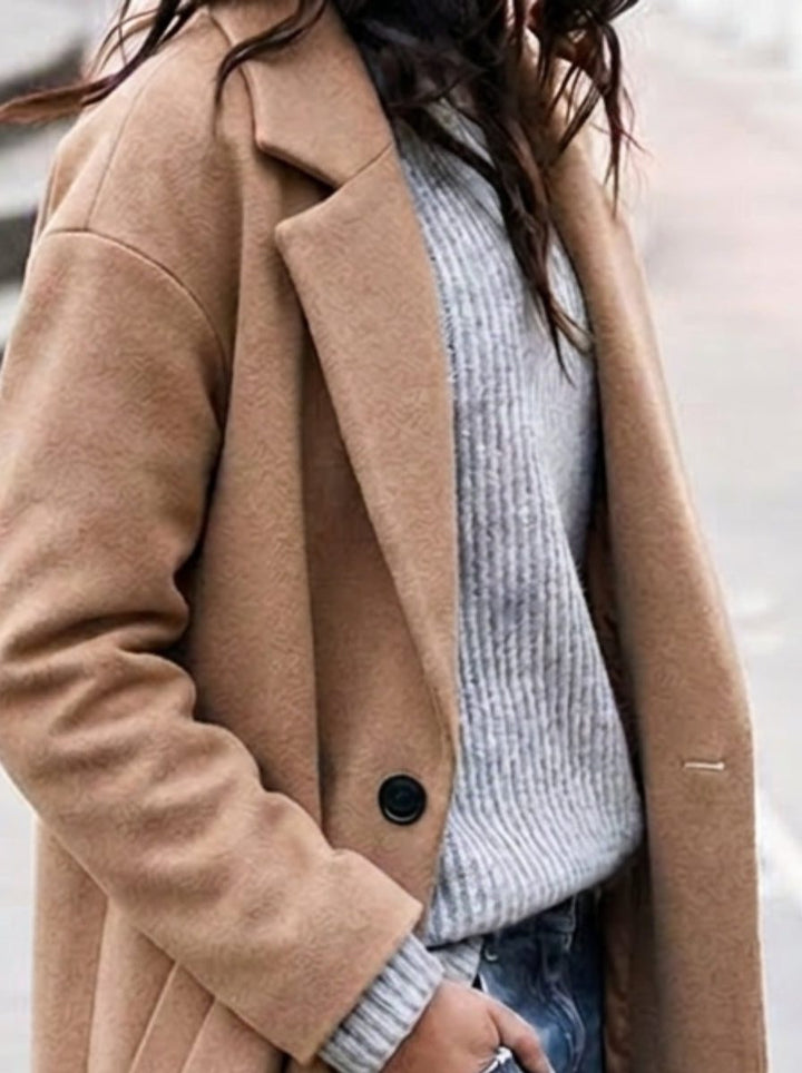 Nola | Women's Oversized Winter Coat with Lapel Collar and Button-Up Design