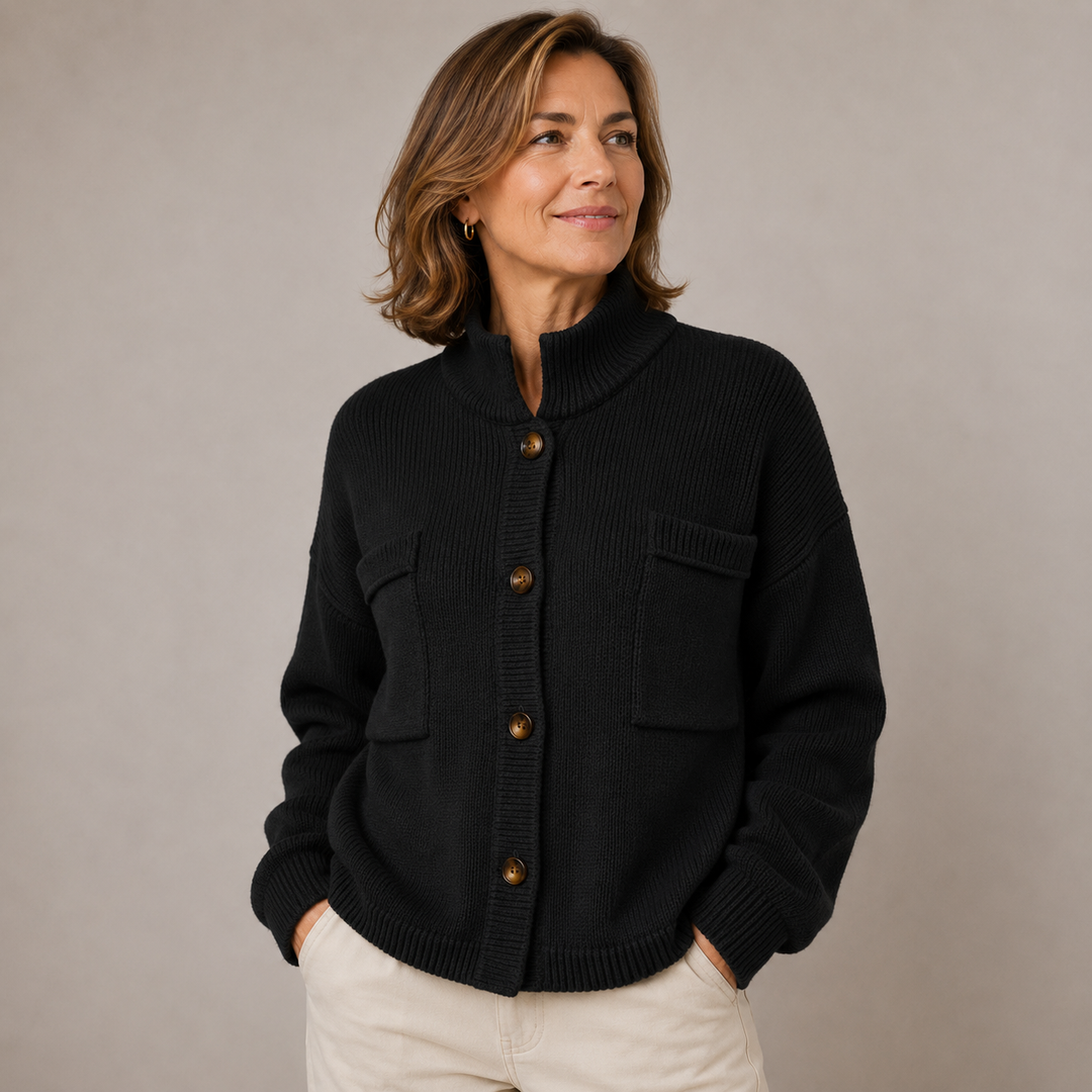 Sybilla | Women's Loose Knit Stand Collar Button Cardigan