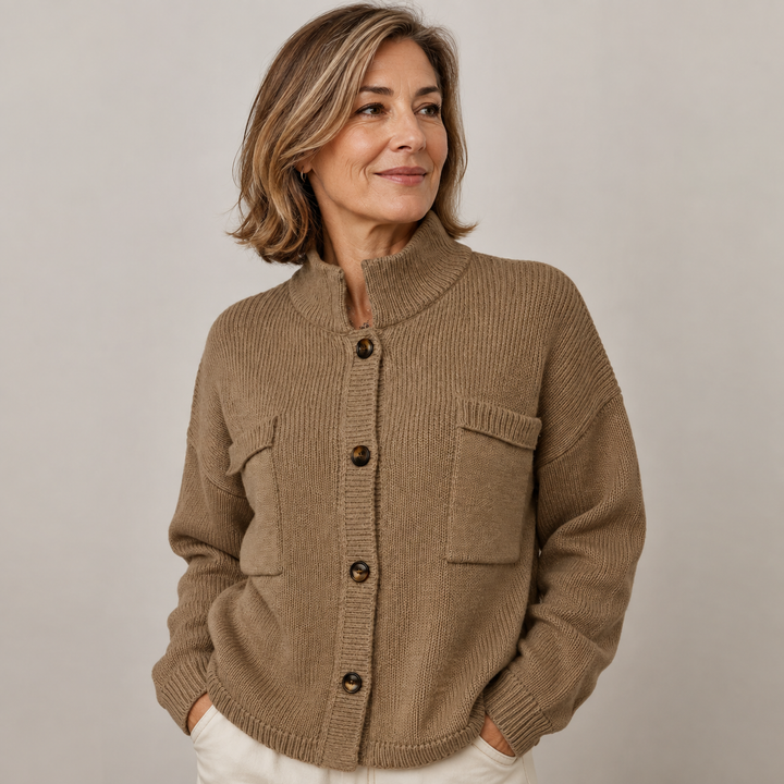 Sybilla | Women's Loose Knit Stand Collar Button Cardigan