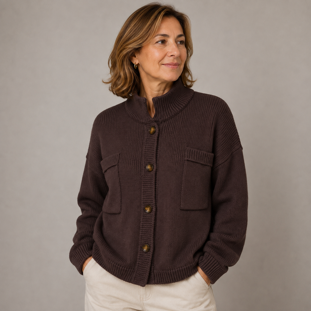 Sybilla | Women's Loose Knit Stand Collar Button Cardigan