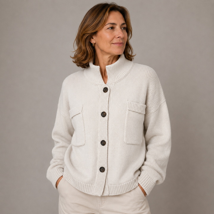Sybilla | Women's Loose Knit Stand Collar Button Cardigan