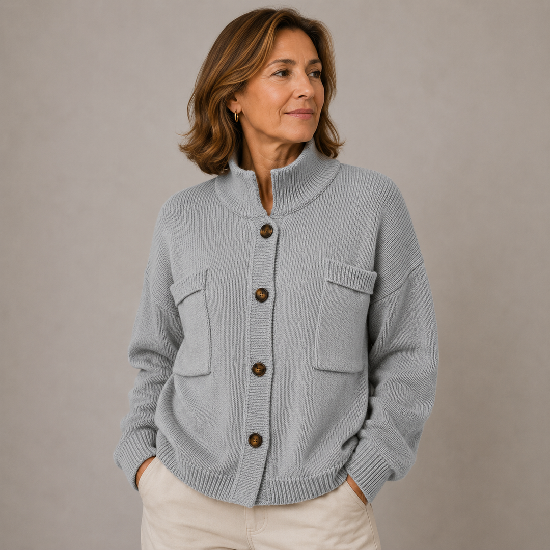 Sybilla | Women's Loose Knit Stand Collar Button Cardigan