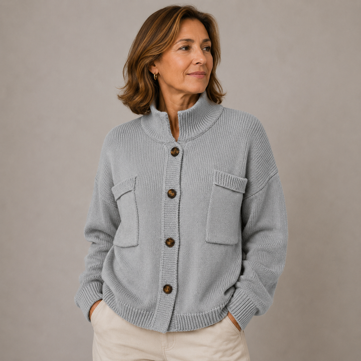 Sybilla | Women's Loose Knit Stand Collar Button Cardigan