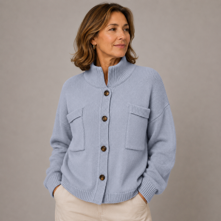 Sybilla | Women's Loose Knit Stand Collar Button Cardigan