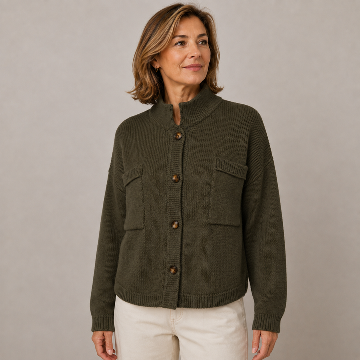 Sybilla | Women's Loose Knit Stand Collar Button Cardigan