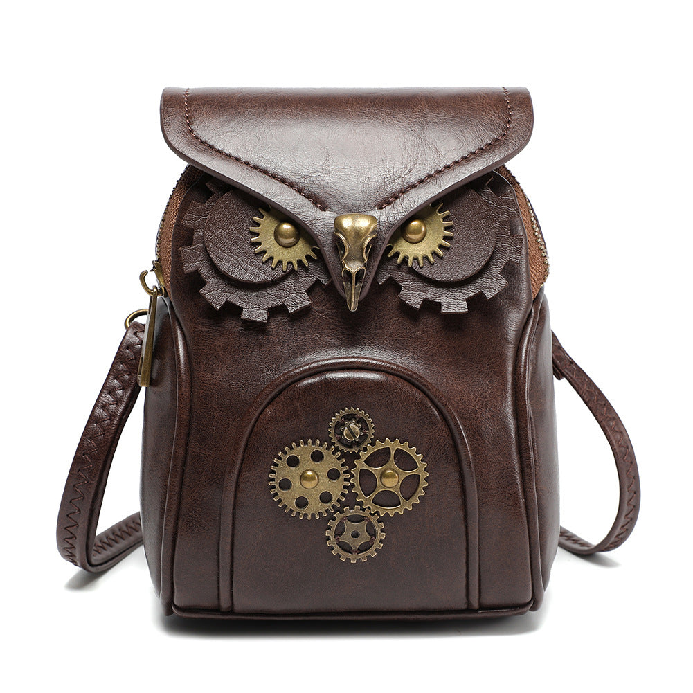 Avery steampunk owl bag detail