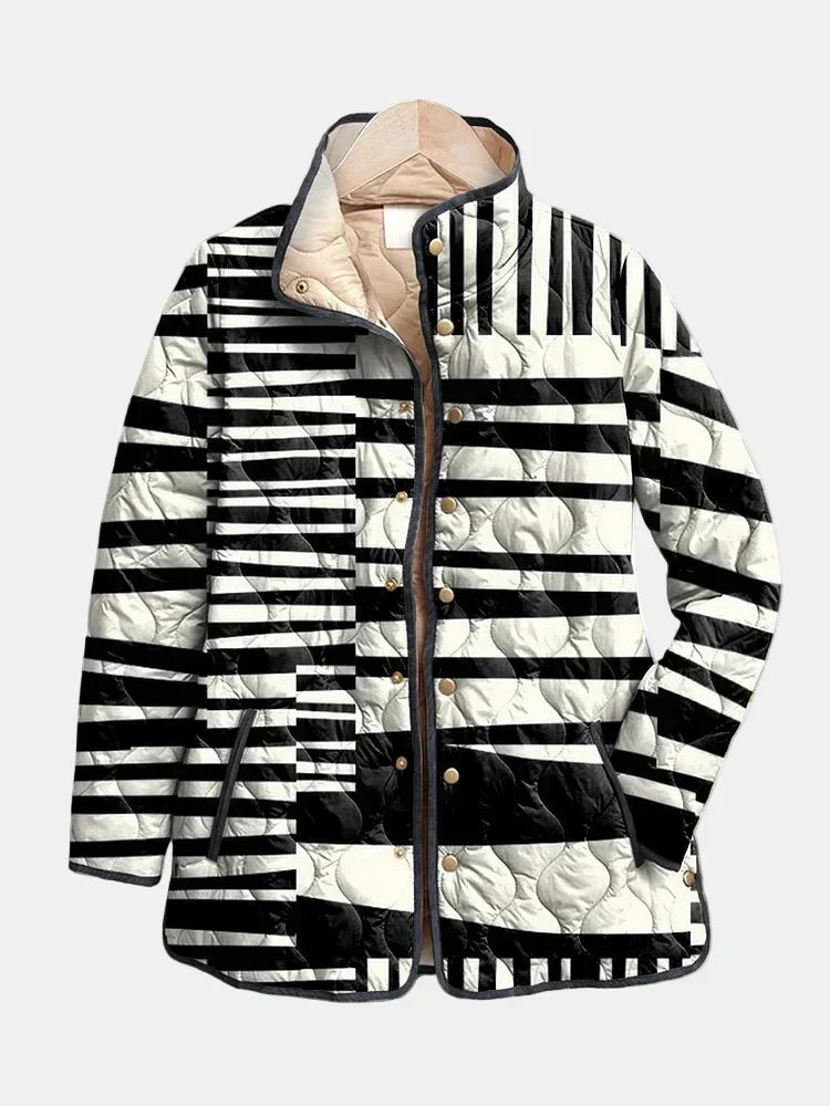 Claire | Black & White Abstract Quilted Jacket