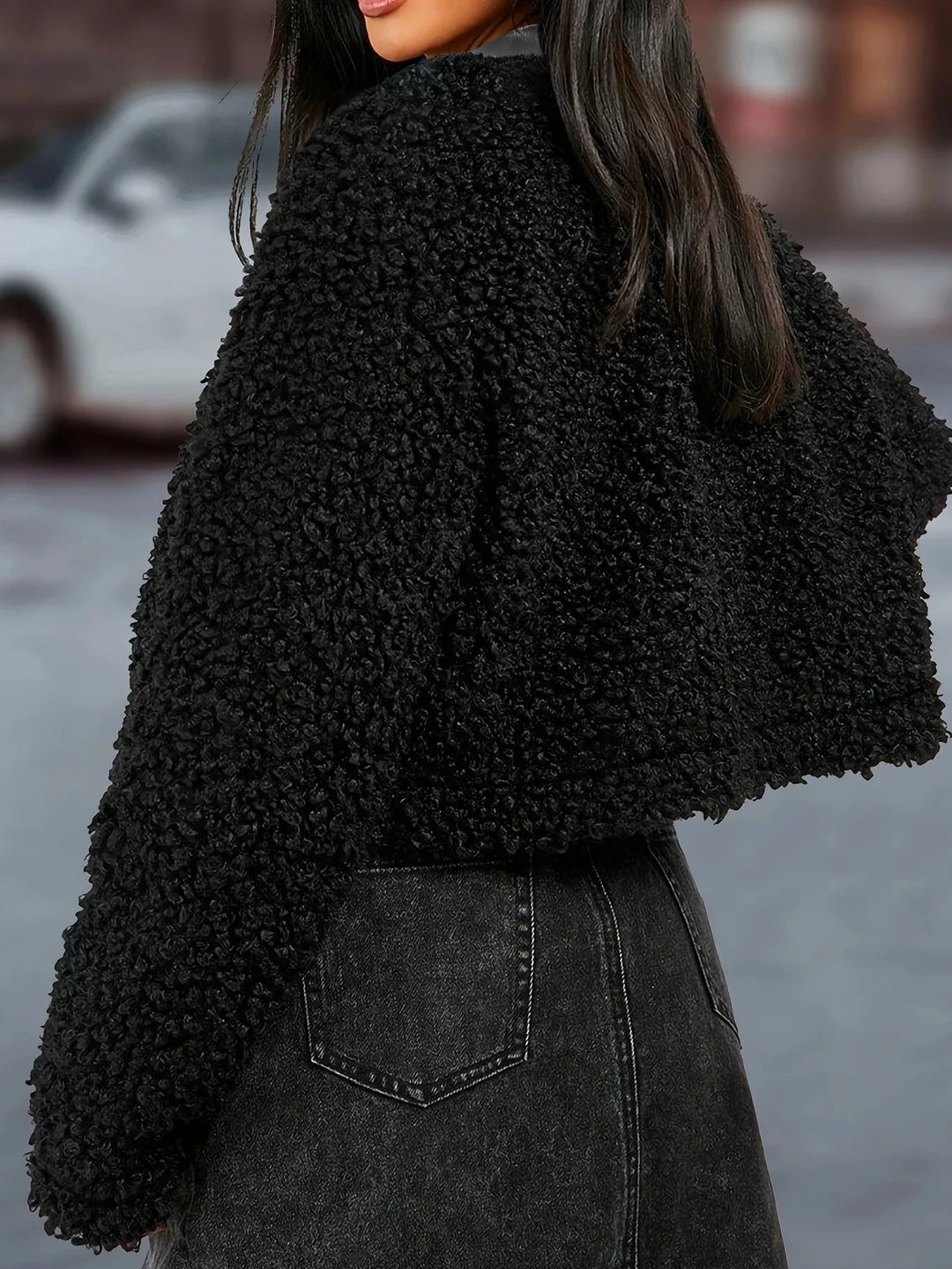 Rowena | Women's Boucle Teddy Jacket with Faux Leather Accents
