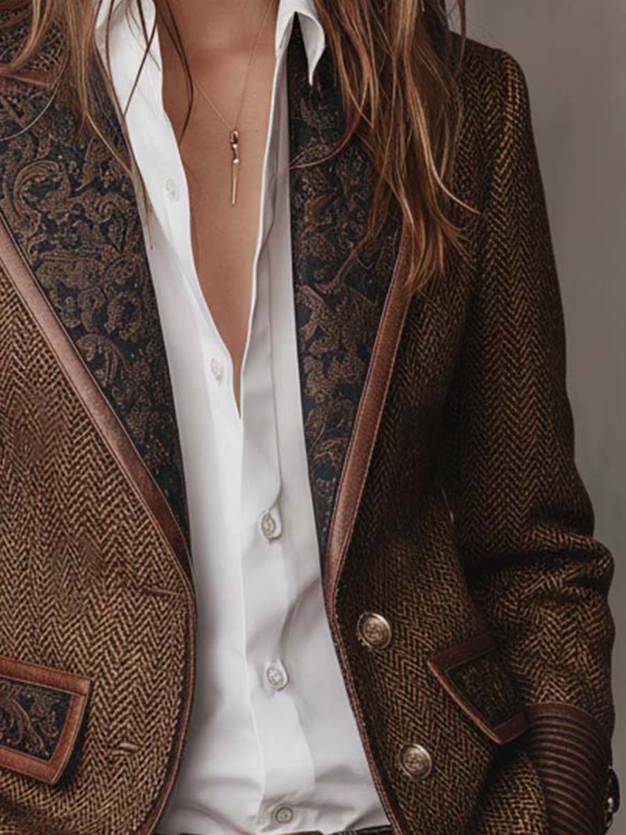 Florentina | Women's Herringbone Blazer with Gold Accents