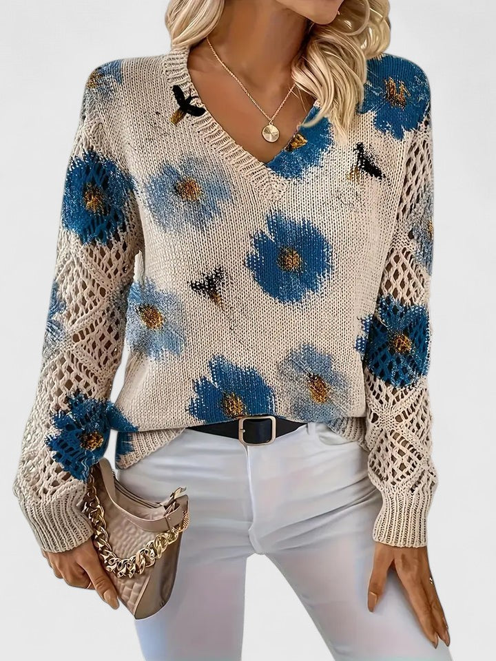 Charlie | Women's Floral Knit Sweater with Elegant V-Neck Design