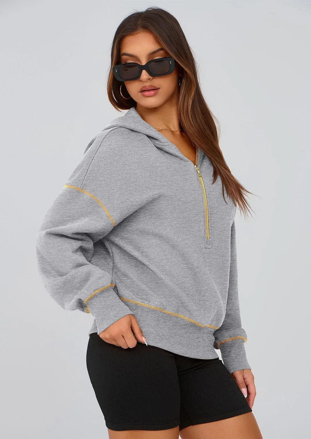 Ursula | Women's Cropped Half-Zip Hoodie with Contrast Trim