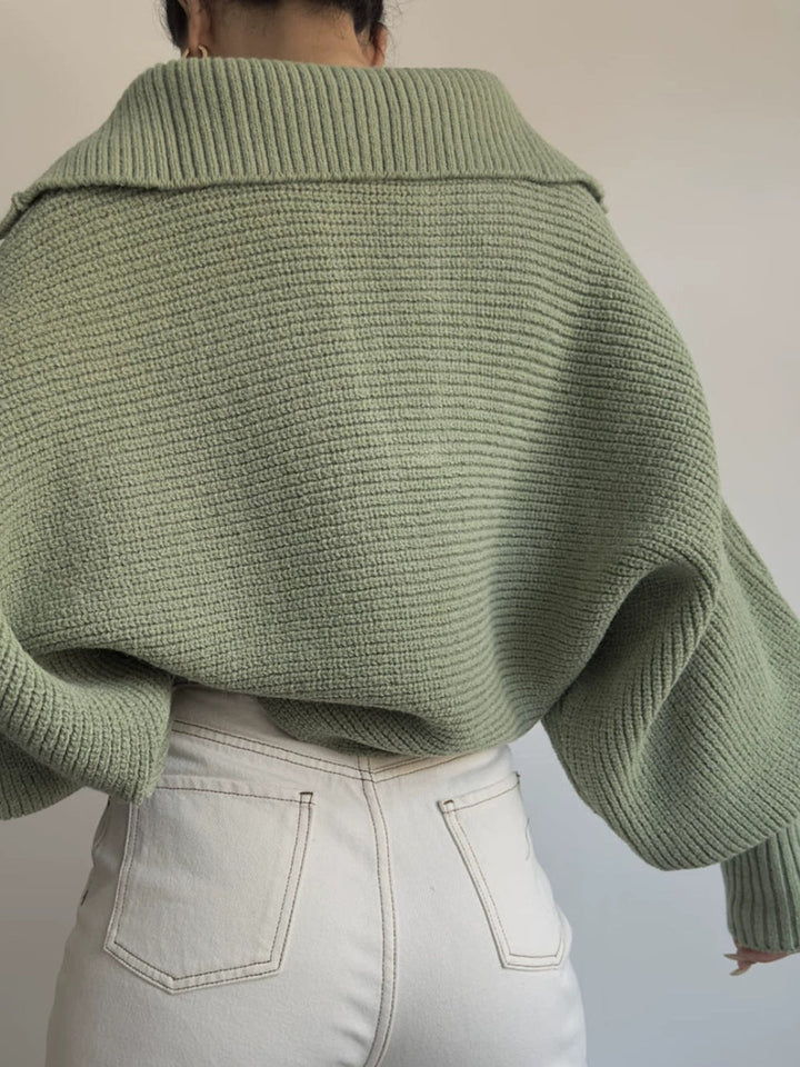 Jane | Women's Ribbed Polo Sweater with Split Collar and Wide Cuffs