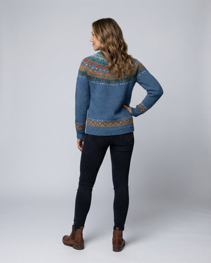Vintage-Inspired Women's Icelandic Knit Sweater | Relaxed Fit | Nordic Yoke Design | Perfect for Winter Layering