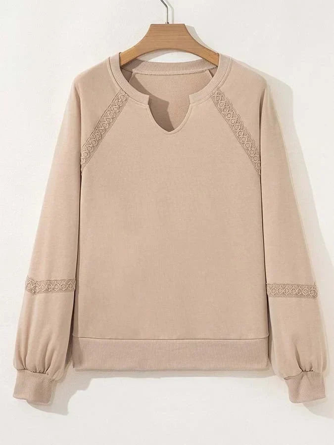 Winifred | Women's Knit Sweatshirt with Lace Trim and Balloon Sleeves