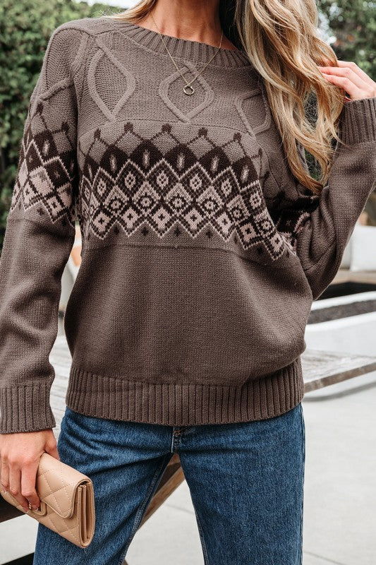 Alana | Women's Crew Neck Knit Sweater with Decorative Yoke