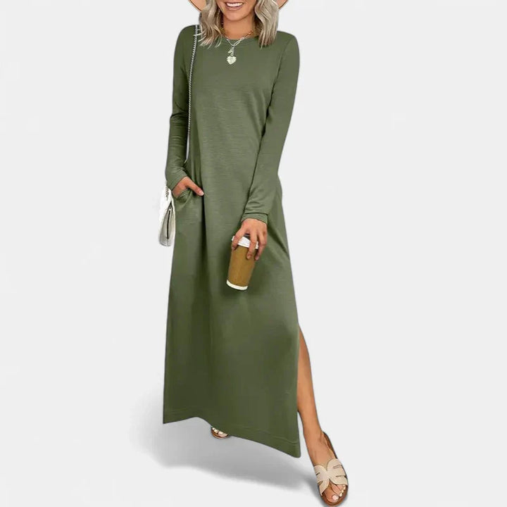 SANDRA | Relaxed Fit Long Sleeve Crewneck Maxi Dress