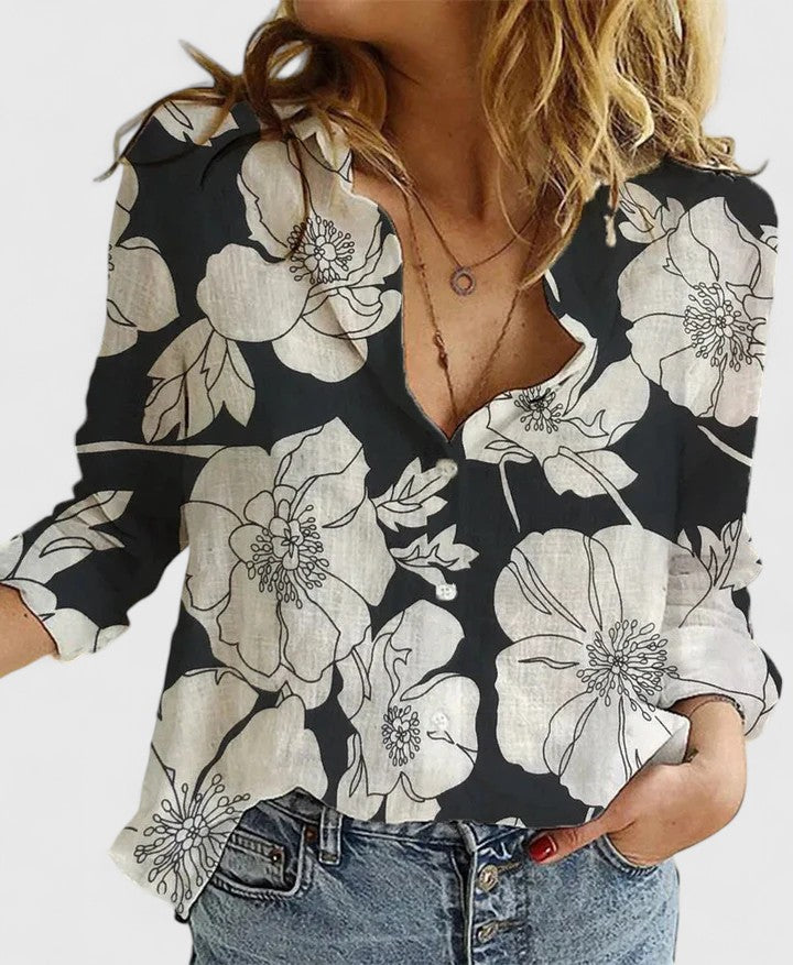 Harper | Women's Lapel Collar Linen Button-Up Shirt