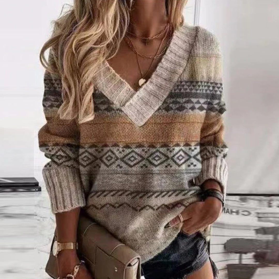 Kerensa | Women's V-Neck Colour Block Ribbed Knit Sweater