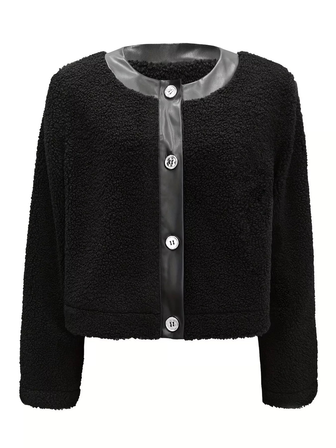 Rowena | Women's Boucle Teddy Jacket with Faux Leather Accents