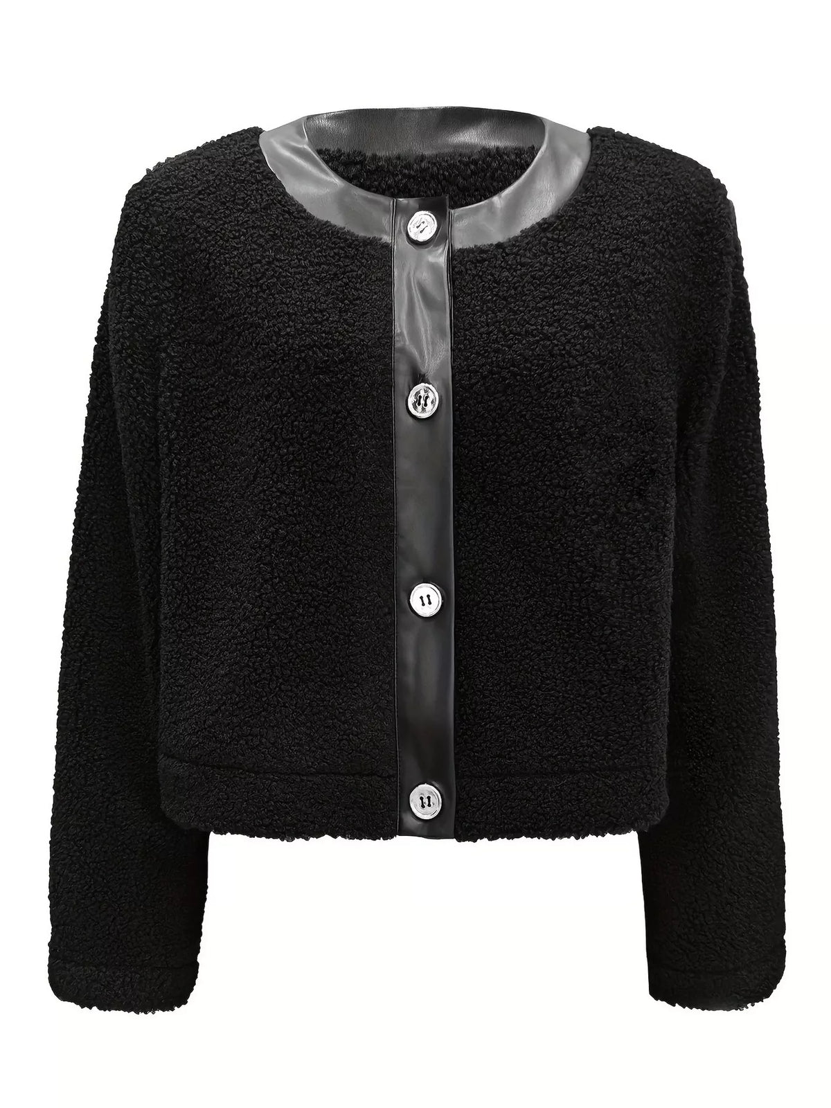 Rowena | Women's Boucle Teddy Jacket with Faux Leather Accents