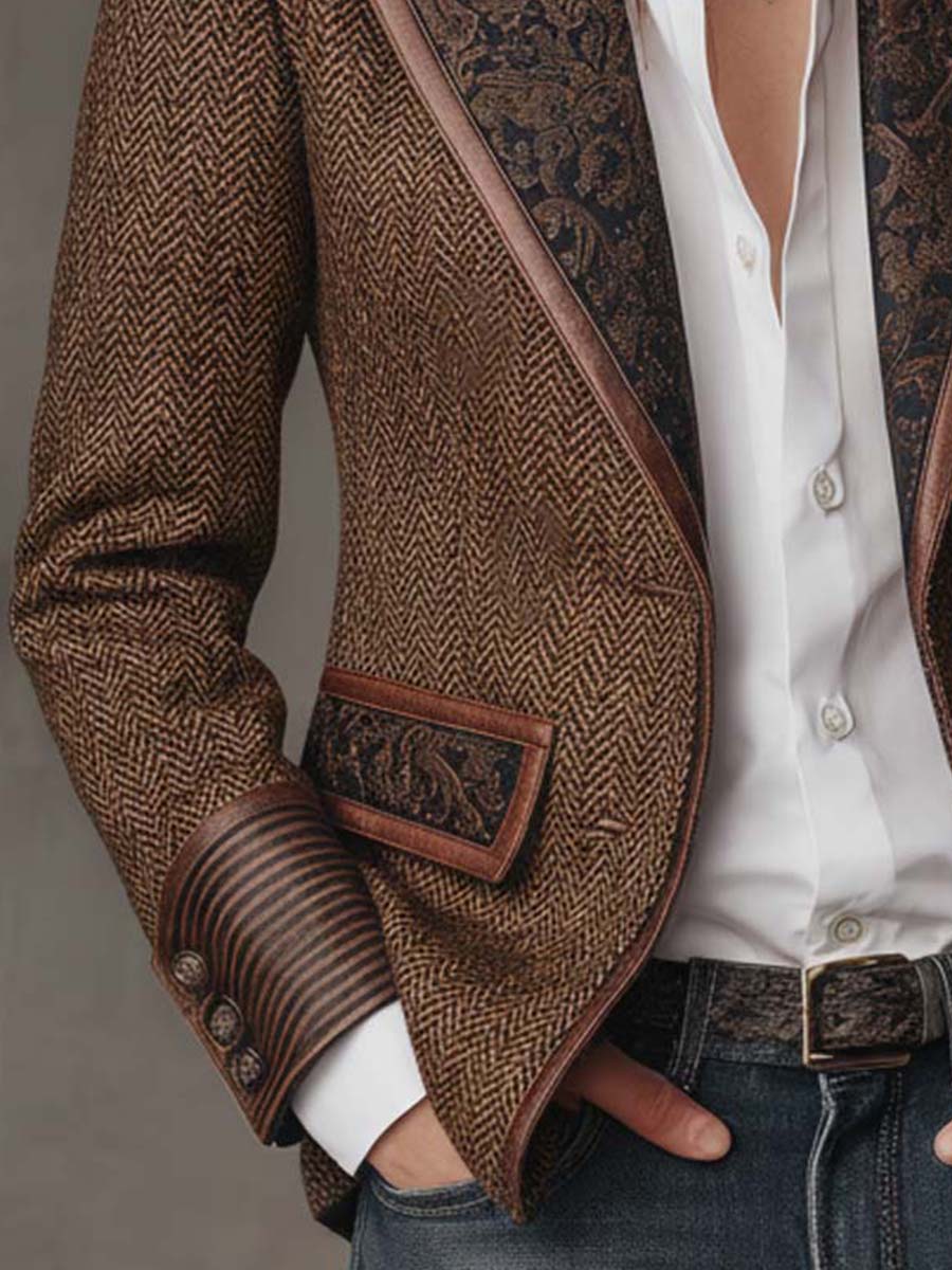 Florentina | Women's Herringbone Blazer with Gold Accents
