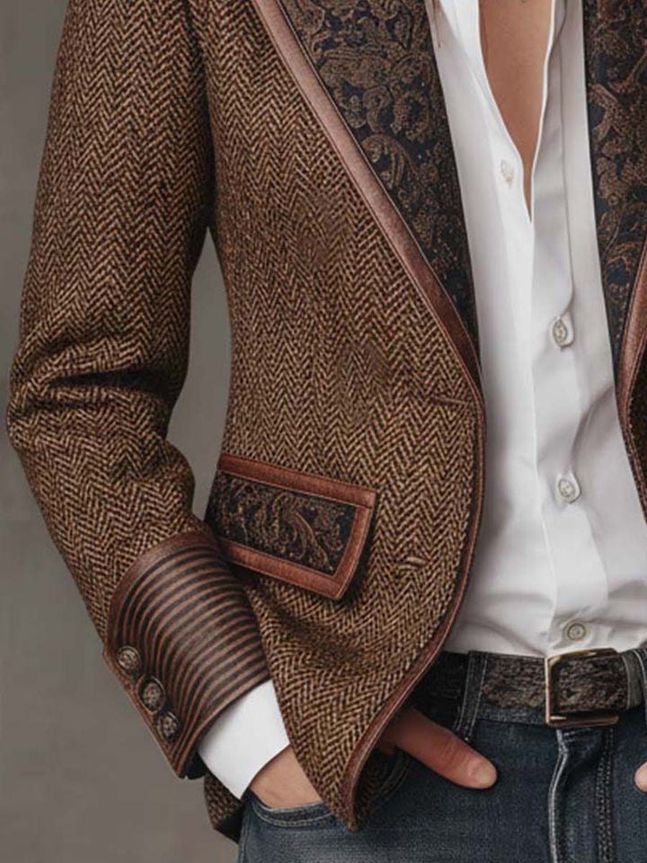 Florentina | Women's Herringbone Blazer with Gold Accents