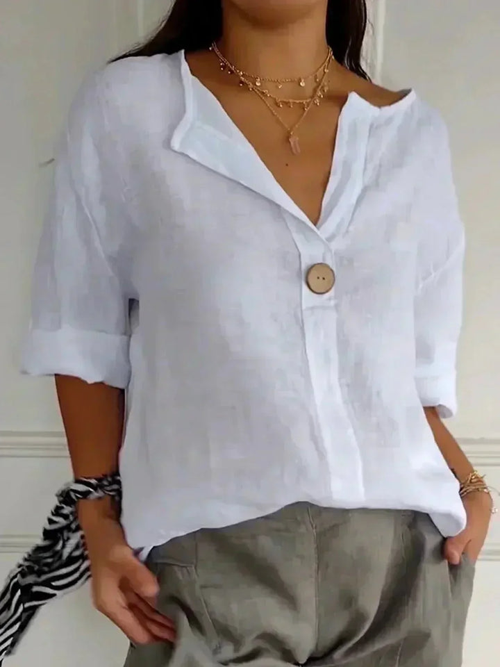 Zamma™ | Easygoing Linen V-Neck Blouse