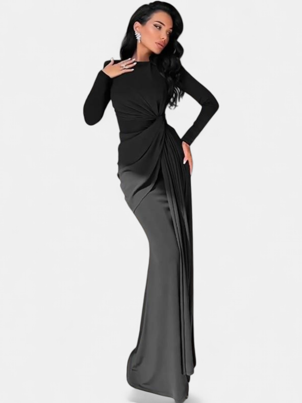 JOSALIE | Chic Ruched Bodycon Dress with Padded Shoulders and Long Sleeves