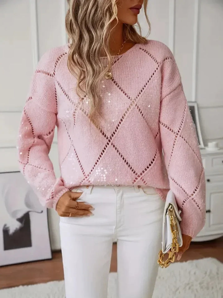 Constance | Women's Pointelle Knit Sweater with Sequin Accents