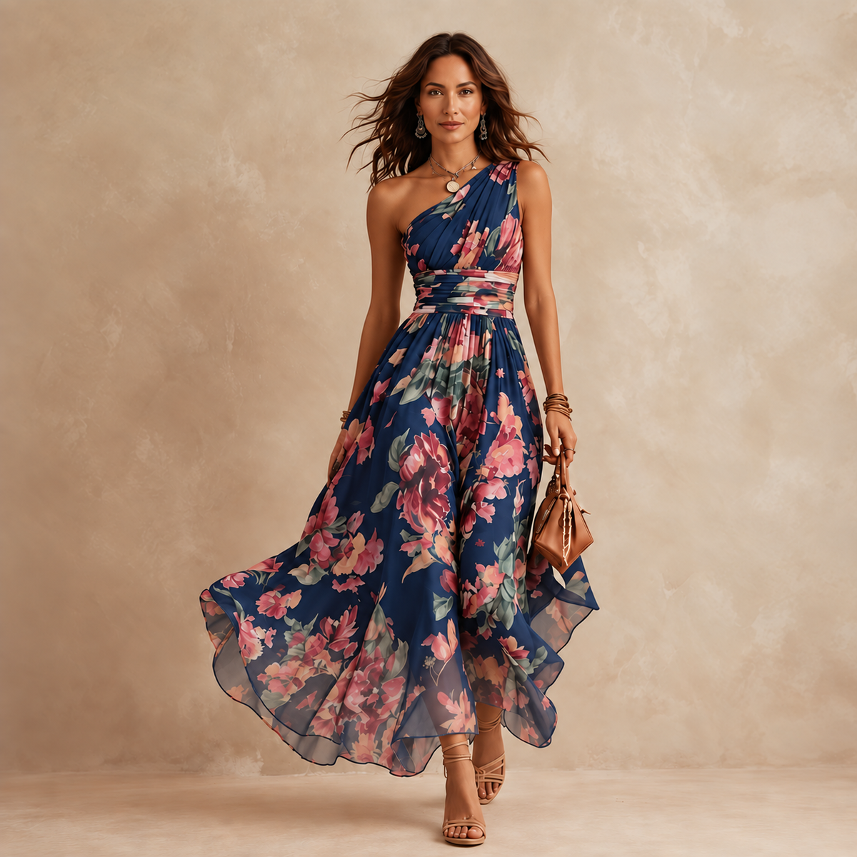 Celeste | Floral Maxi Dress with One-Shoulder Design