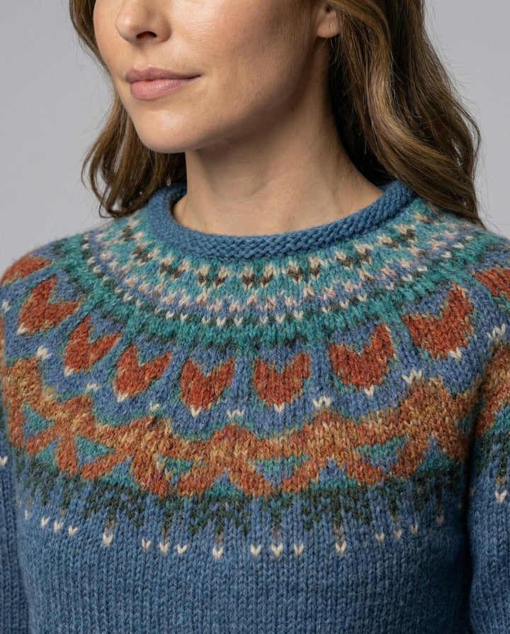 Vintage-Inspired Women's Icelandic Knit Sweater | Relaxed Fit | Nordic Yoke Design | Perfect for Winter Layering
