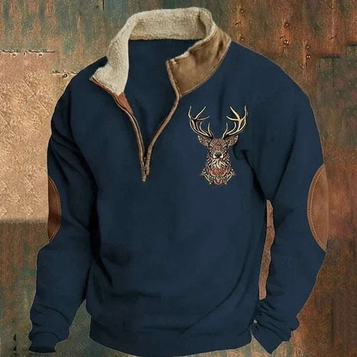 Darven | Men's Nordic Knit Pullover Featuring Deer Motif