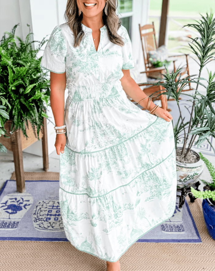 Solene - Bohemian V-Neck Floral Maxi Dress