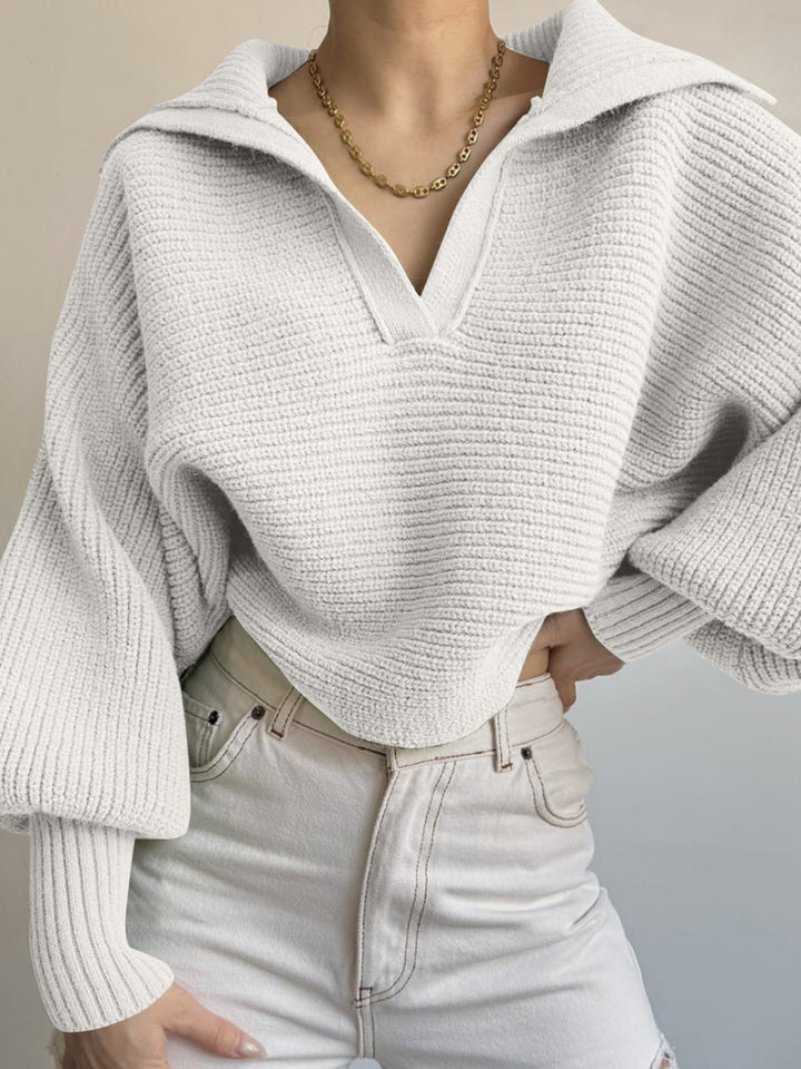 Jane | Women's Ribbed Polo Sweater with Split Collar and Wide Cuffs