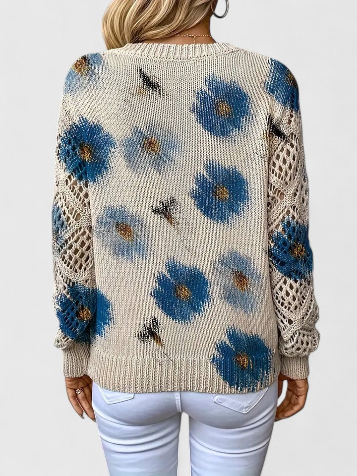 Charlie | Women's Floral Knit Sweater with Elegant V-Neck Design