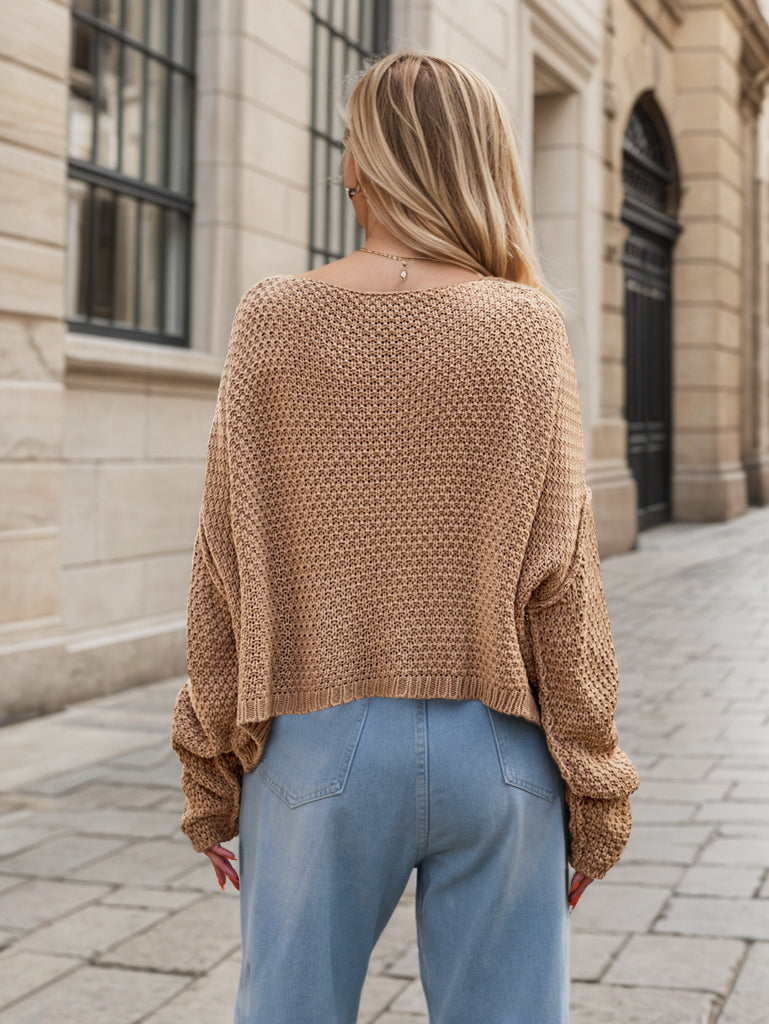 Eloise Women's Scoop Crew Neck Cable Waffle Knit Sweater