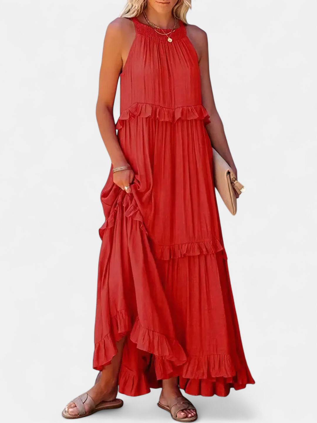 CHERRY | Flowing Flutter Maxi Dress