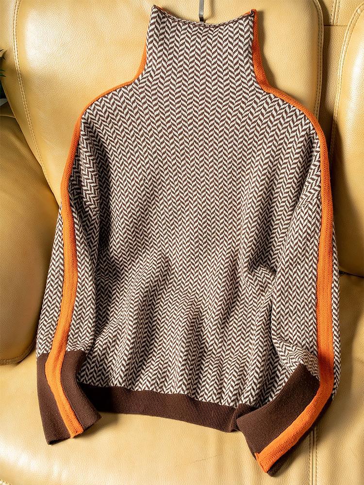 Clemence - Striped Turtleneck Sweater with Contrast Details