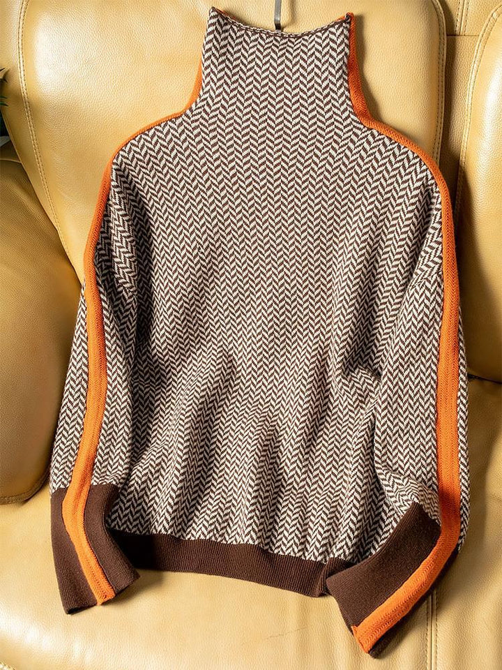 Clemence - Striped Turtleneck Sweater with Contrast Details